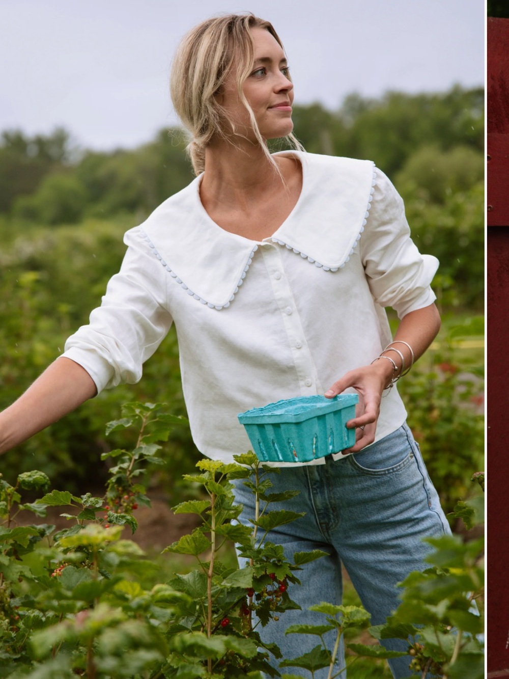 Few Moda Collab - Alfresco Top with Peter Pan collar with blue trim